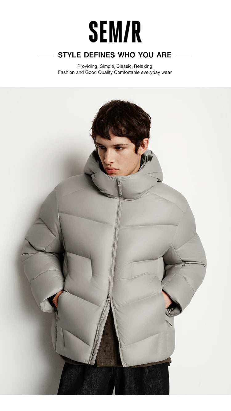 Semir Down Jacket Men Loose Hooded Puffer Three-Resistant Outerwear Heat-Generating Anti-Static 2026 New Winter Men's Wear
