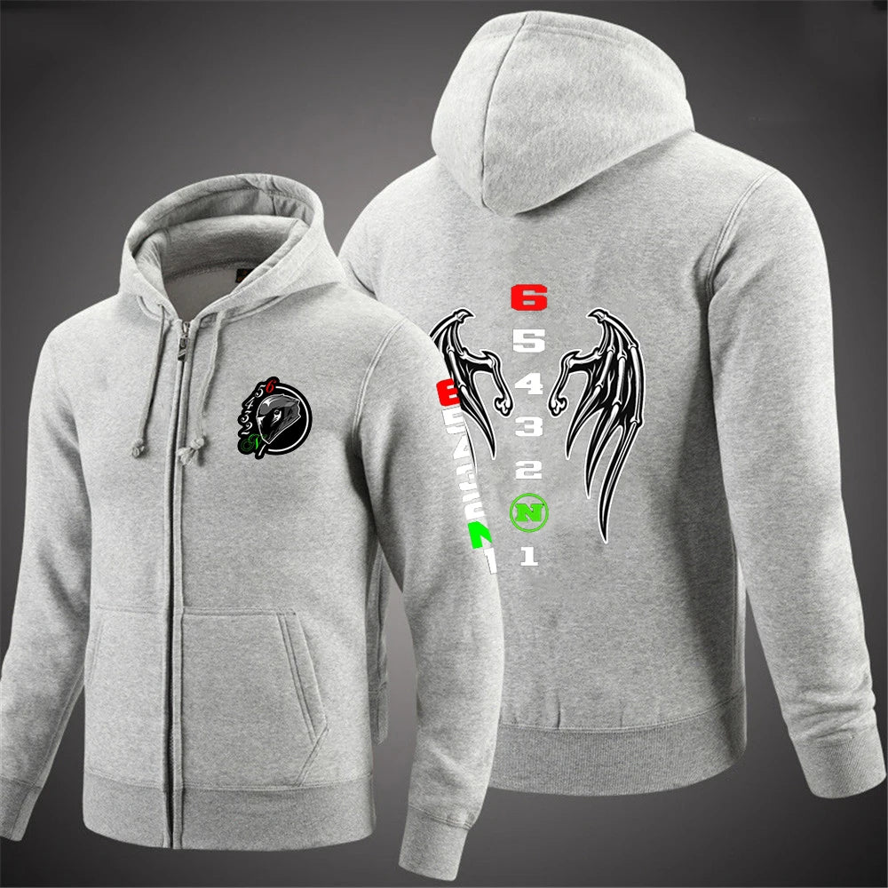 2025 Spring Autumn Men's Manual Transmission 1N23456 Motorcycle Logo Printed Popular Cardigan Classic Solid Color Hooded Hoodies