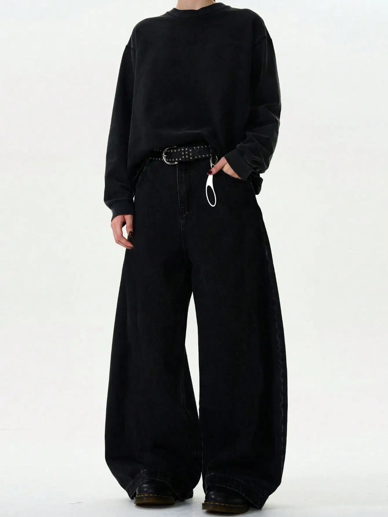High Streets Spring Summer Men's Jeans American Baggy Wide Leg Curved Knife Denim Pants Loose Solid Color Male Trendy Trousers