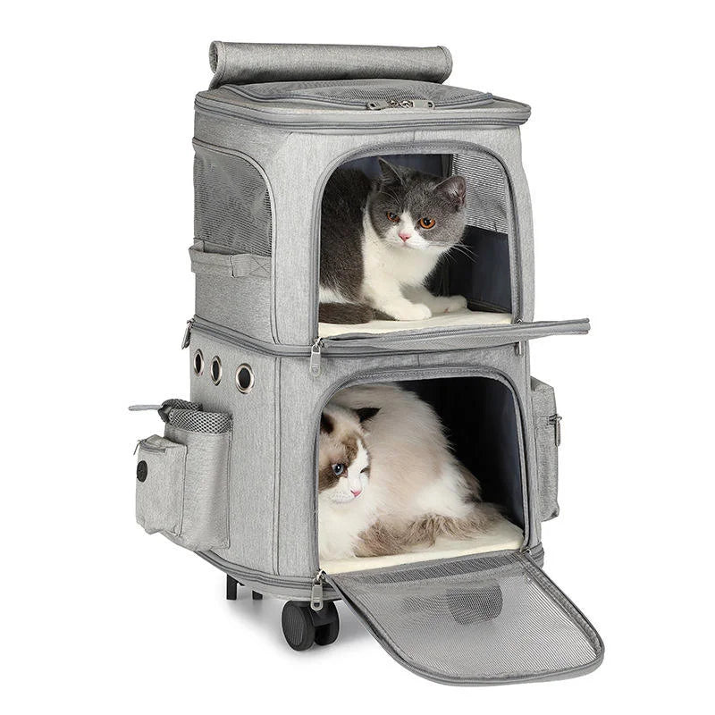 Double Backpack Foldeable Lightweight Pet Stroller For Two Dogs And Cats Outdoor Travel With 4 Wheels