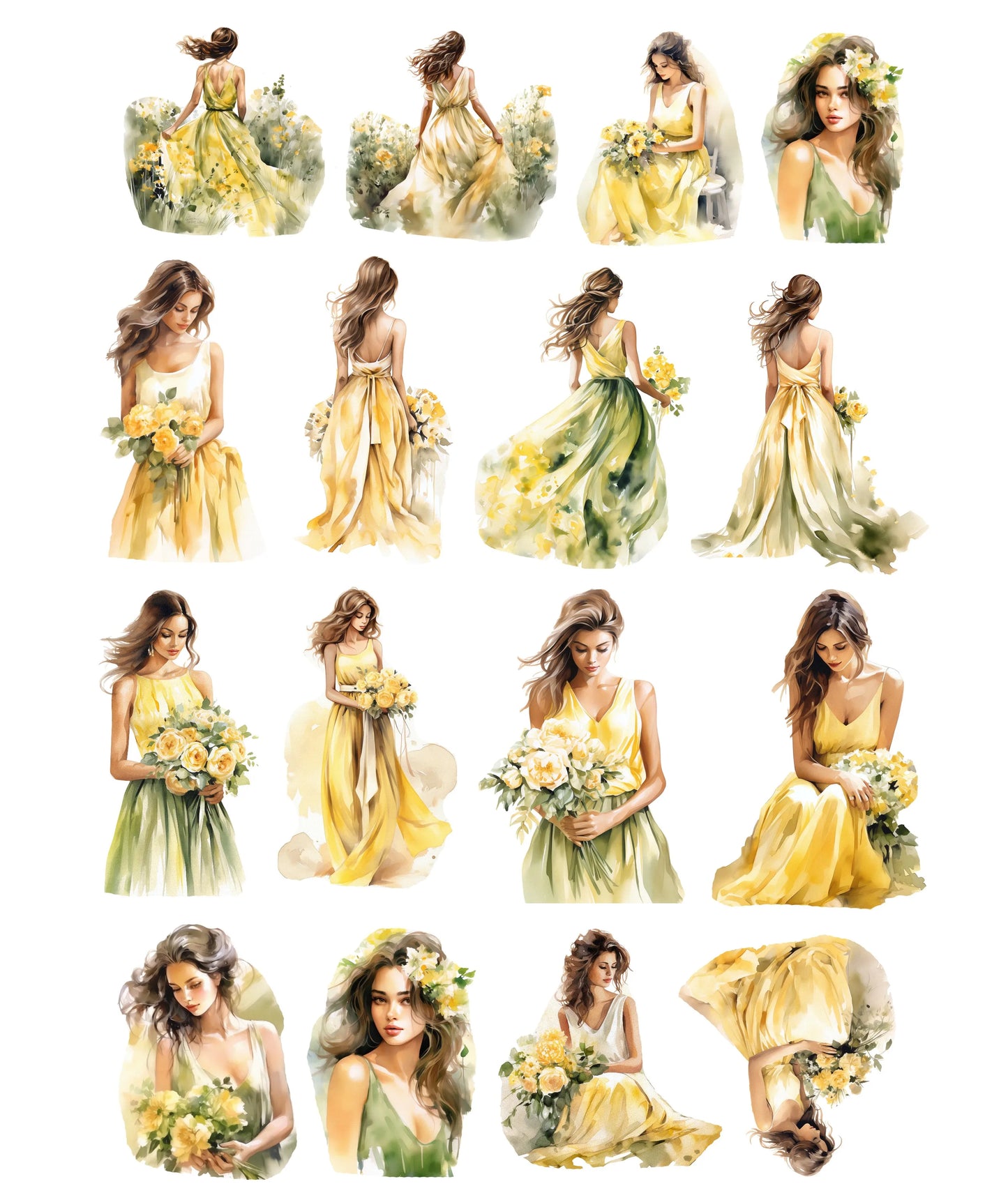 Fantasy Yellow Watercolor Summer Long Skirt Girl Stickers Cute Crafts Scrapbooking  Planner Journal  Stationery Planner Kawaii
