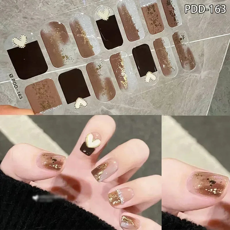 1PC Gel Nail Sticker Patch Slider Flower Gradient Color Back Glue Full Cover Waterproof Gel Nail Sticker UV Lamp Curing Manicur