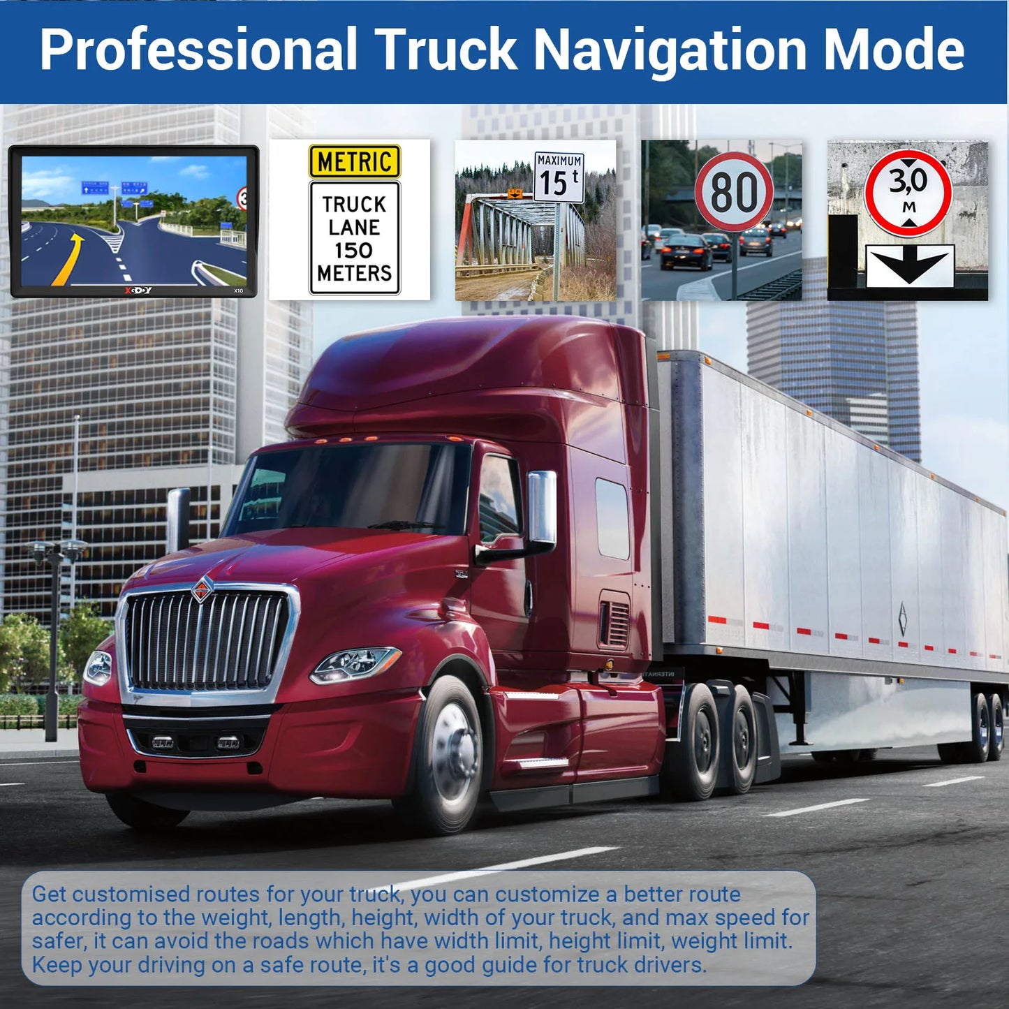 XGODY Portable 9'' Truck Motorhome GPS SAT NAV Lorry Navs AV-IN HD Large Screen