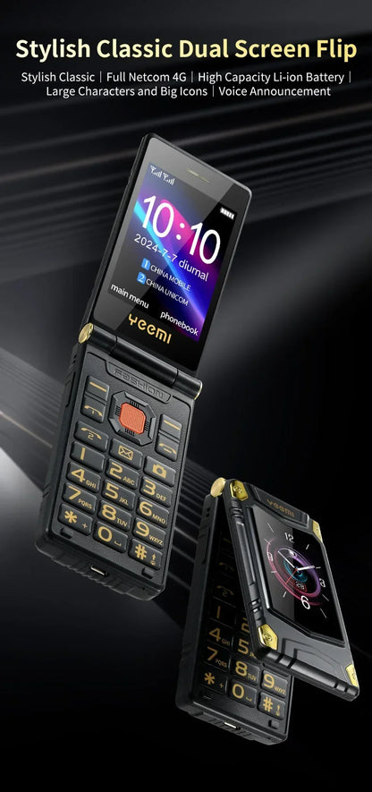 YeeMI M7+ 4G Rugged Feature Phone Big Button Full Band Flip Phone Dual SIM Dual Screen Cellphone For Old Man 6800mAh Big Battery