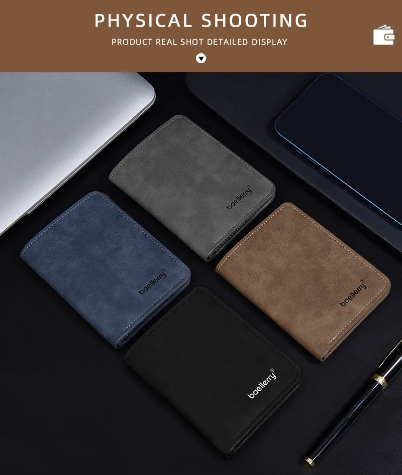 New Men's Short Wallet Cardholder Combo Anti-Theft Minimalist PU Leather