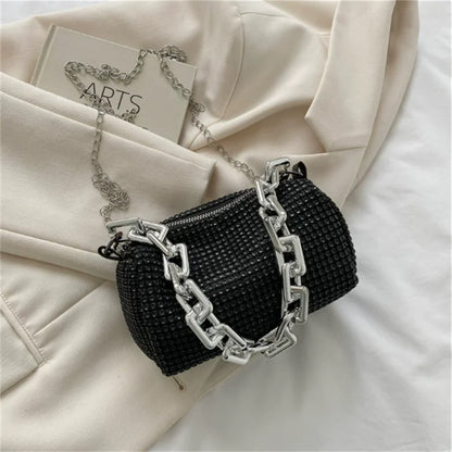 HOMEFISH Sparkling Rhinestone Bucket Bag, Chain Decor Party Clutch Purse, Female Mini Crossbody Bag