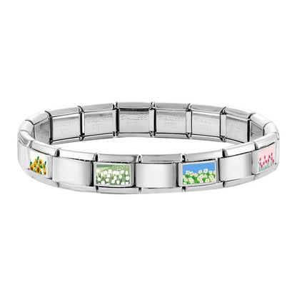 2025 Women's Fashion Colorful Flowers Oil Painting Style Series Italian Charms Fit 9mm Stainless Steel Bracelet DIY Jewelry Gift