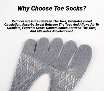 1/5 Pairs Summer Men's Invisible No Show Five Finger Socks Thin Velvet Non-Slip Mesh Breathable Elastic Solid Silk Soft