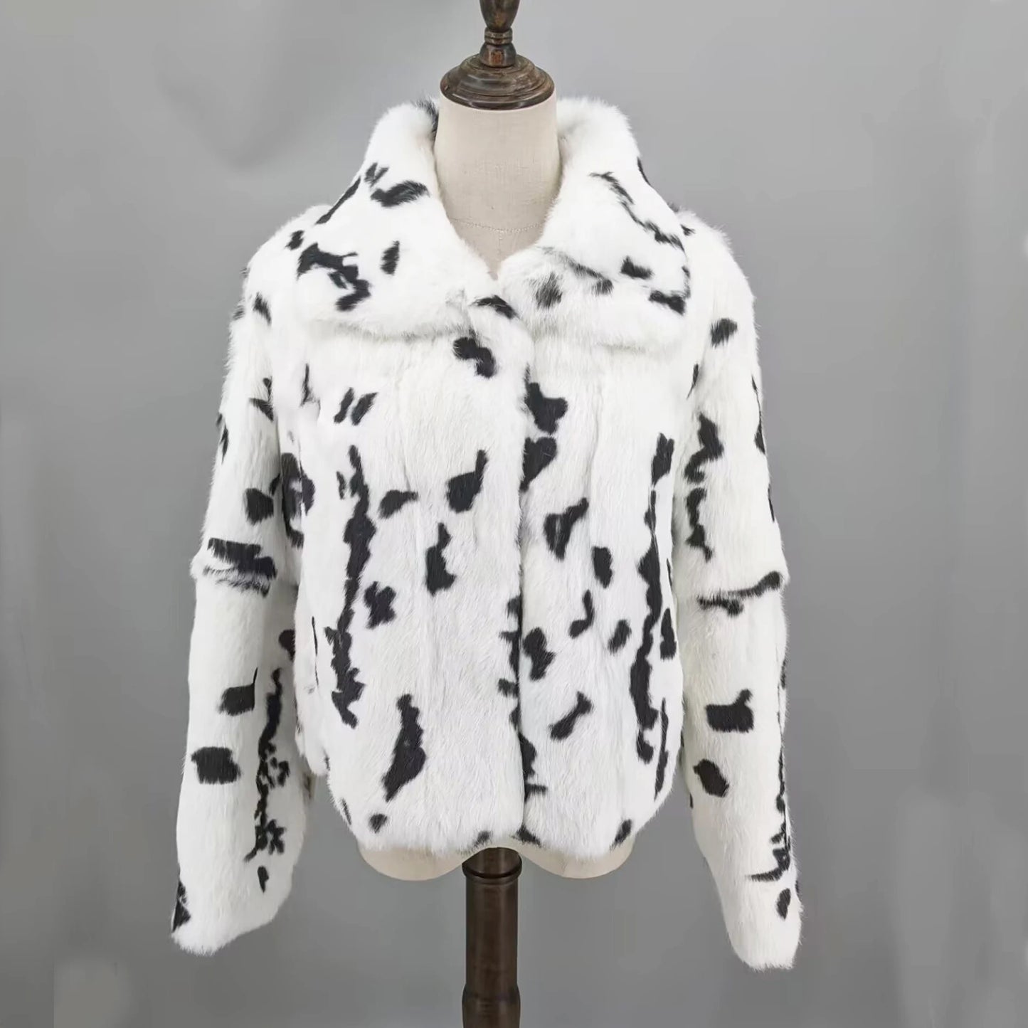 Women Real Rabbit Fur Coat High Collar Winter Jacket Make of One Rabbit Fur Cross Mink Pattern