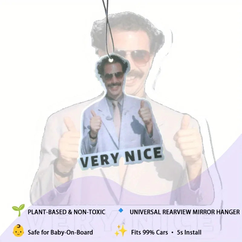 Borat-themed Plant-based Non-toxic Car Air Freshener - Universal Pendant, Fits 99% Vehicles, Safe for Cars with Kids