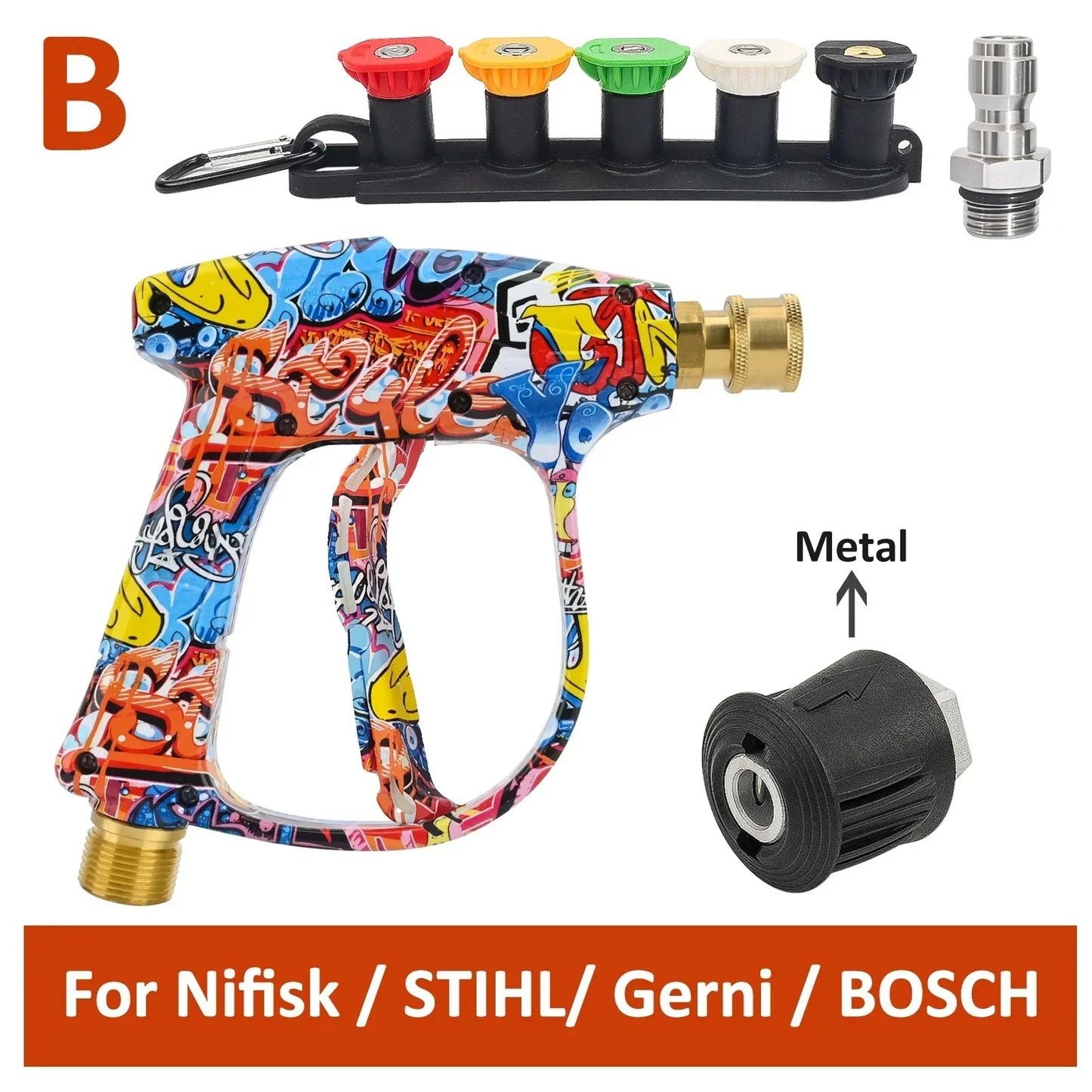 Graffiti Design High-Pressure Foam Gun Set - Multi-Brand Fit for Karcher/Bosch/Nilfisk, Ergonomic Grip,Car/RV/Truck Cleaning Kit