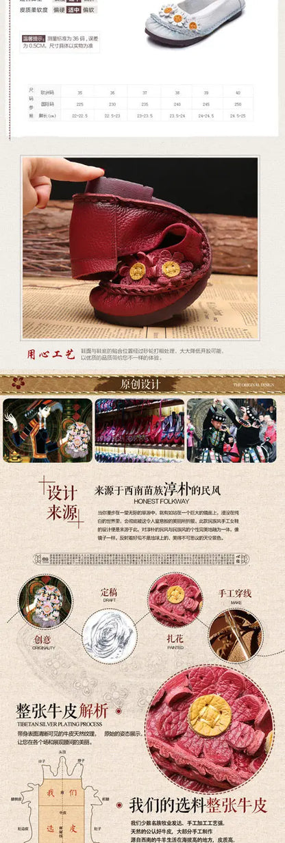 Vintage Flower Moccasins Woman Genuine Leather Ballet Flats Ladies Hollow Slip Ons Women's Luxury Loafer Purple Walking Shoes 42