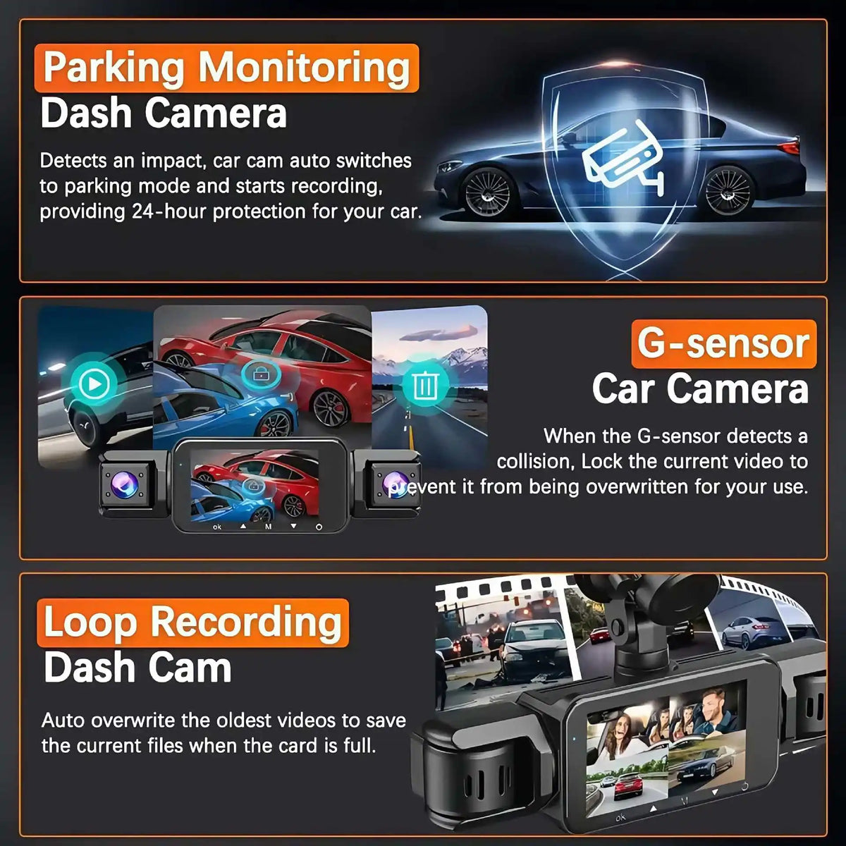 Dashcam 4 Channels WiFi Car DVR Dashboard Cameras for Car Way Back Box Parking Mode 24H Front and Rear Interior 360 Dash Cam