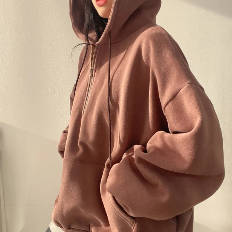 2024 Harajuku Loose Pullover Women Hoodie Oversized Top Summer Zip Up Sweatshirt Female Casual Long Sleeve Pocket Hooded