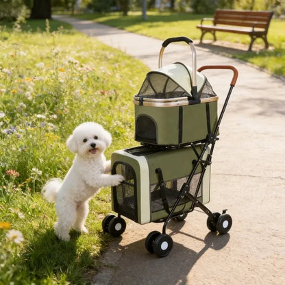 Travel Stroller Foldable Double Detachable Portable Carrier Pet Stroller for 2 Small Medium Dogs Cats Stroller Pet Supplies