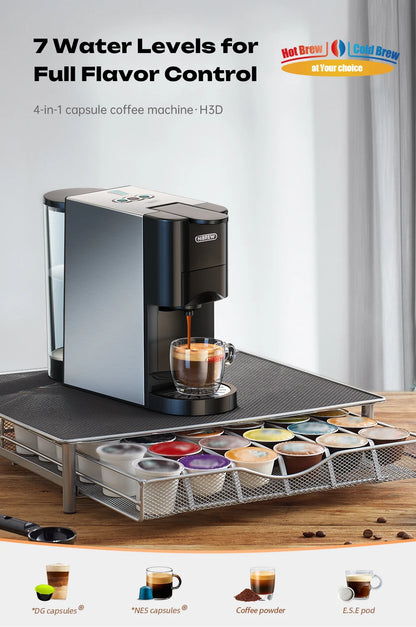 HiBREW Coffee Machine 4in1 Multiple Capsule Espresso Dolce Milk Nes ESE Pod Powder Coffee Maker Stainless Metal H3D