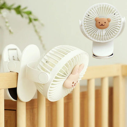 Korean Baby Cart Stroller Fans Portable Outdoor Fan Clip Cute Bear Bunny Rechargeable Handheld Electric Fan for Home 3 Speeds