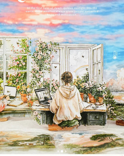 JIANWU Weather Window Series Vintage Plant Flower Landscape Material Collage PET Sticker Creative DIY Journal Stationery