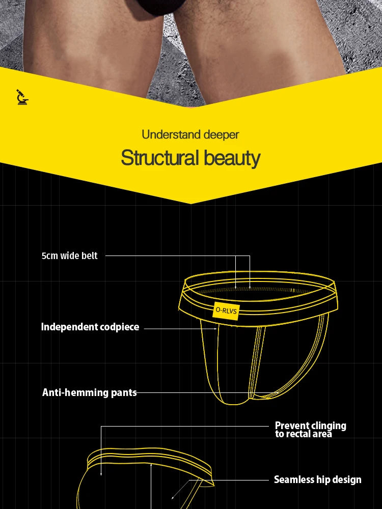 ORLVS Briefs Male Seamless Hip Design Mens Underwaer Super Large Wide 5cm Elastic Band Independent Codpiece Boy Short Pants