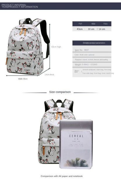 Cute Cat School Bags For Teenage Girls Students Backpack Waterproof Book Bag Travel College Laptop Backpack