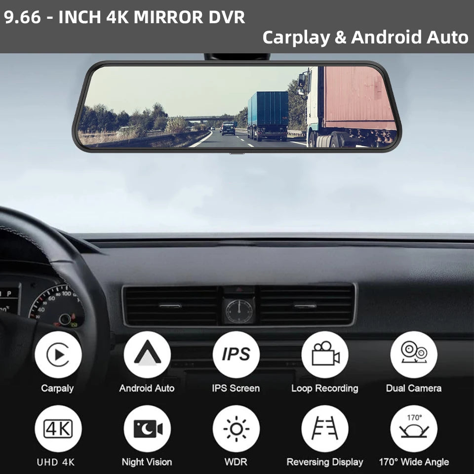 4K HD Car DVR Touch Screen Carplay & Android Auto Dash Cam Night Vision Video Recorder Driving Recorder