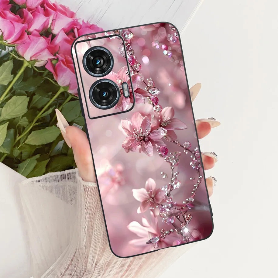 Case For Motorola Edge 50 Fusion Cover XT2429-1 Popular Flower Soft Black Silicone Phone Cases For Motorola G96 5G MotoG96 Funda