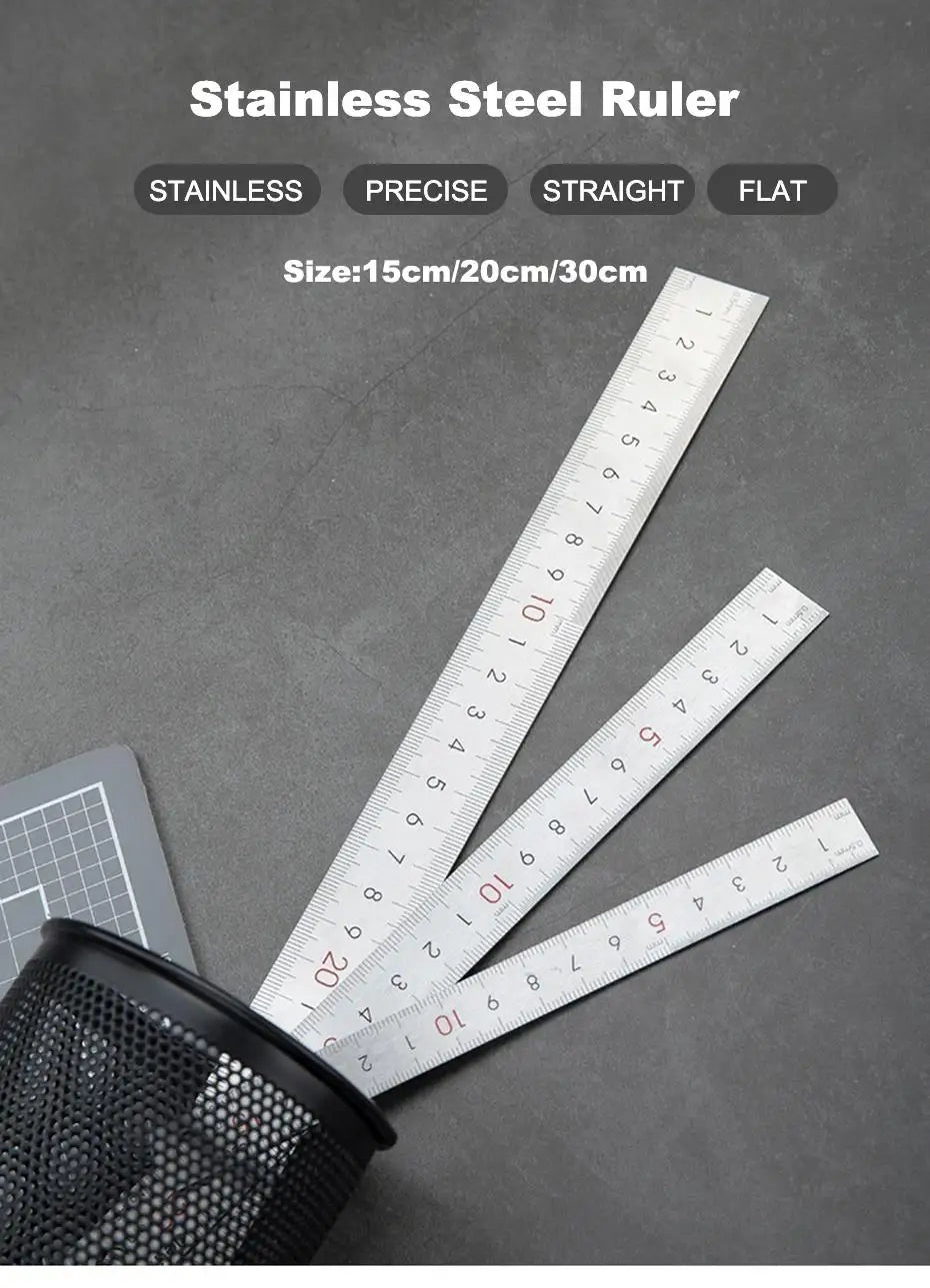 Deli Stainless Steel Ruler 15/20/30cm Metal Straight Ruler for Home School Precision Measuring Drawing Tool Supplies 1/2/5pcs