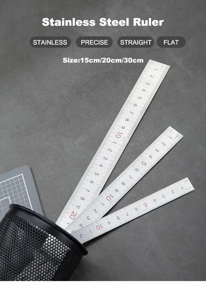Deli Stainless Steel Ruler 15/20/30cm Metal Straight Ruler for Home School Precision Measuring Drawing Tool Supplies 1/2/5pcs