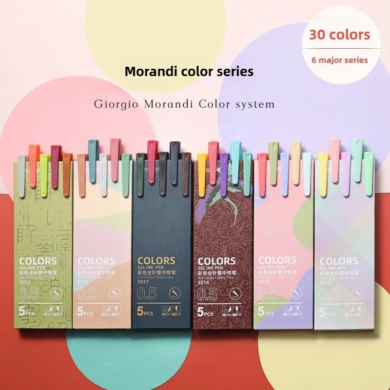 Morandi & Macaron Color Gel Pens (30/5 Colors) - 0.5mm Refill, Smooth Writing Durable Pens for School Stationery