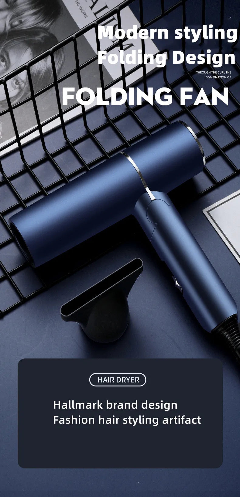 Hot Selling Professional Hair Dryer Negative Ion High Power Blue Light Foldable Electric Hair Dryer Salon Hair Tools Home