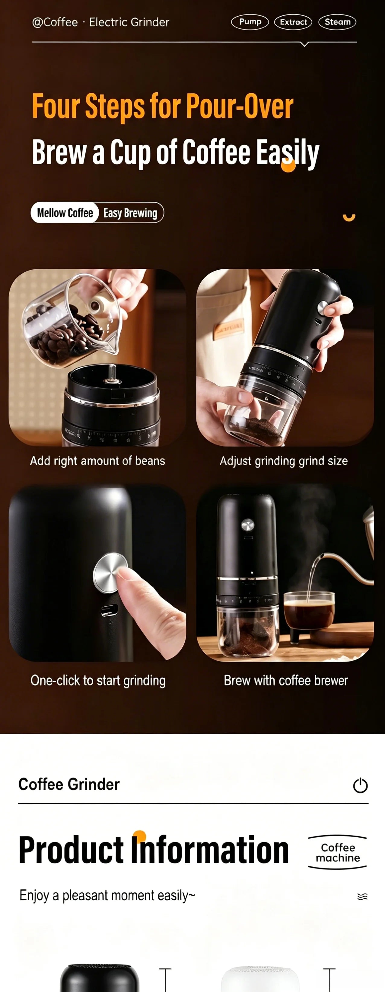 Portable Rechargeable Electric Coffee Grinder, External Adjustable Grind Mill for Espresso & Hand Pour Coffee