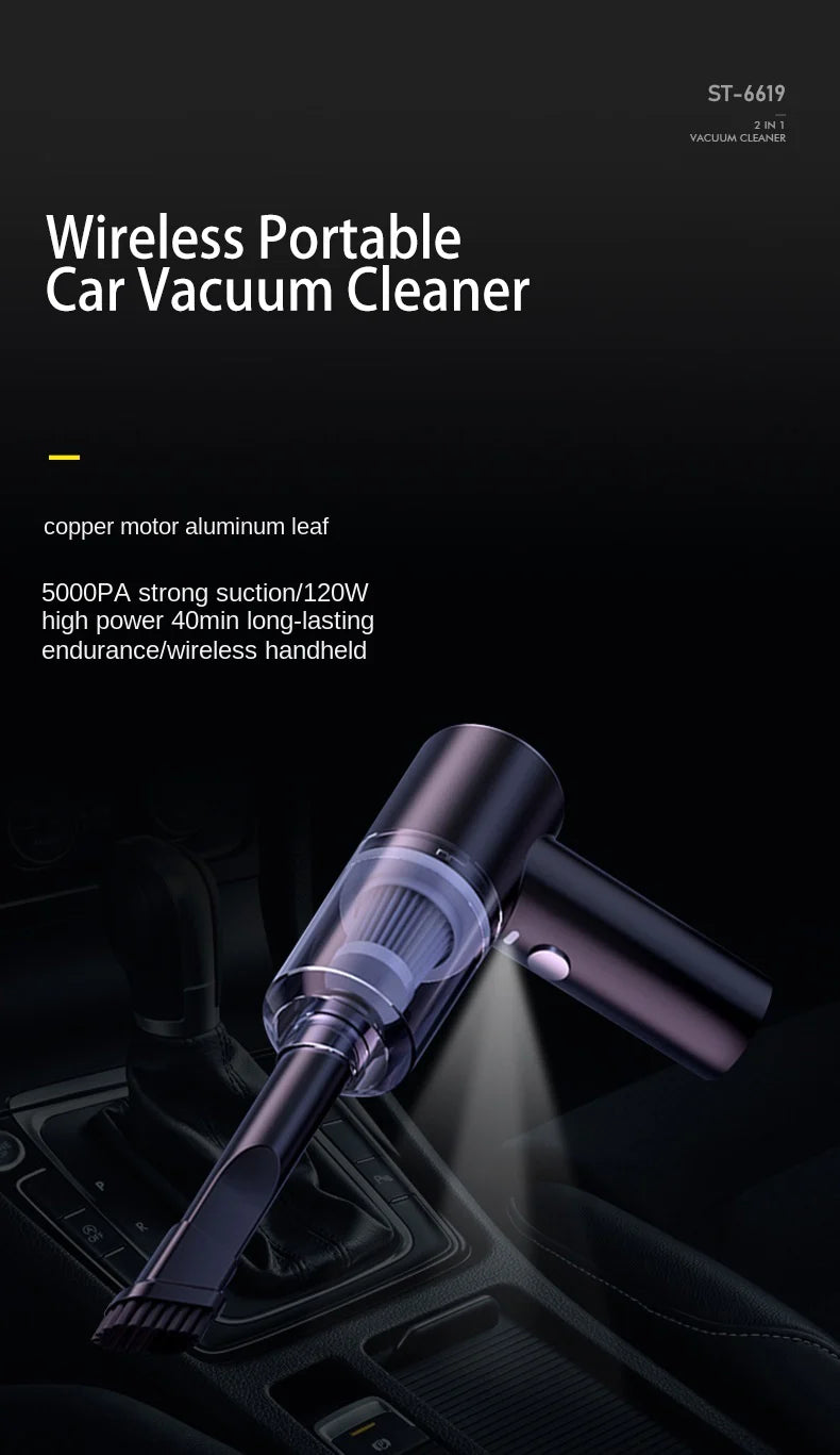 Wireless Car Vacuum Cleaner Portable Vacuum Cleaner Dual Use for Home and Car 120W High Power Powerful Vacuum Cleaner Bring LED