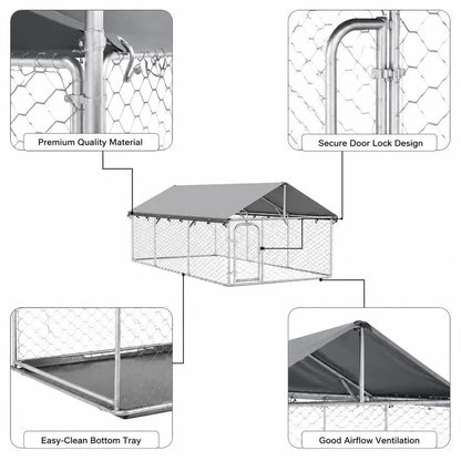 Outdoor Dog Kennel 400 x 200 x 150 cm Galvanised Steel Structure With Lockable Door Ventilated Roof For Pets Animals