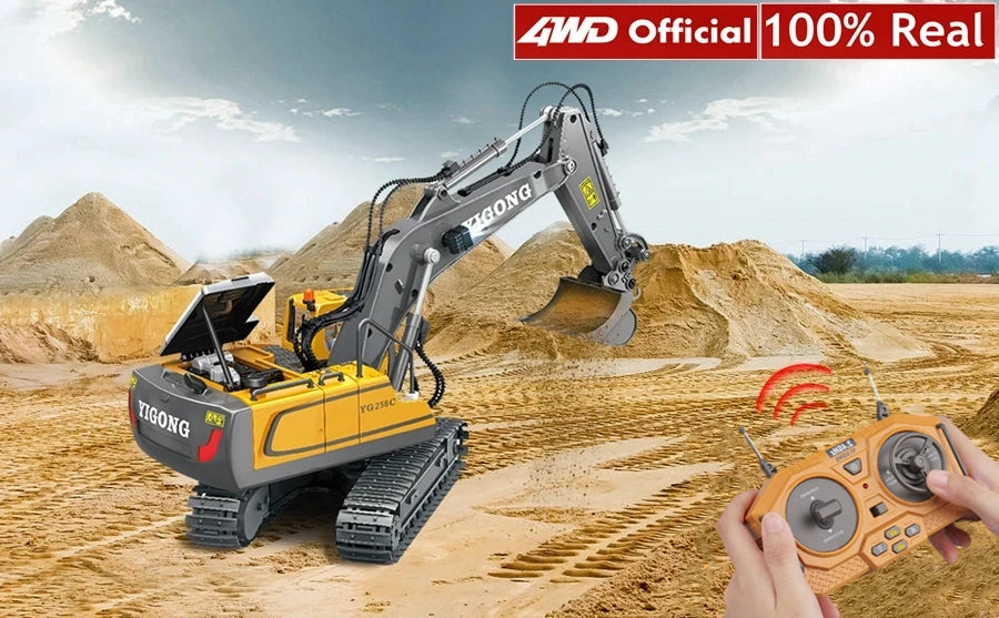 4WD Remote Control Excavator 4x4 Alloy Dump Truck Bulldozer Radio Model RC Car Construction Vehicle with Lights Sound Toy Gift