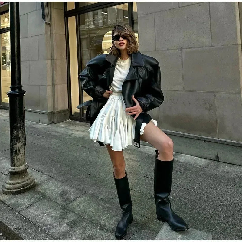 White Ruffles Elegant Mini Skirts Fashion 2025 Women High Waist Pleated Fluffy A-Line Skirt Summer Loose Communte Female Clothes