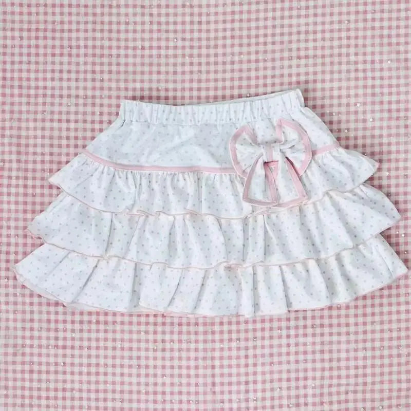 Harajuku Girls Lolita Mini Skirt Y2K Women Japanese Style Bow Pleated Skirts Cute Sweet Dot Ruffles Cake Layered Skirts Gift