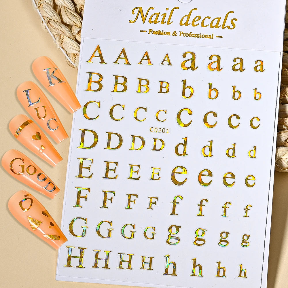 3D Glittery Gothic Letter Design Nail Art Stickers Uppercase Alphabet Letters Artistic Designs DIY Nail Art Decals Decoration #1