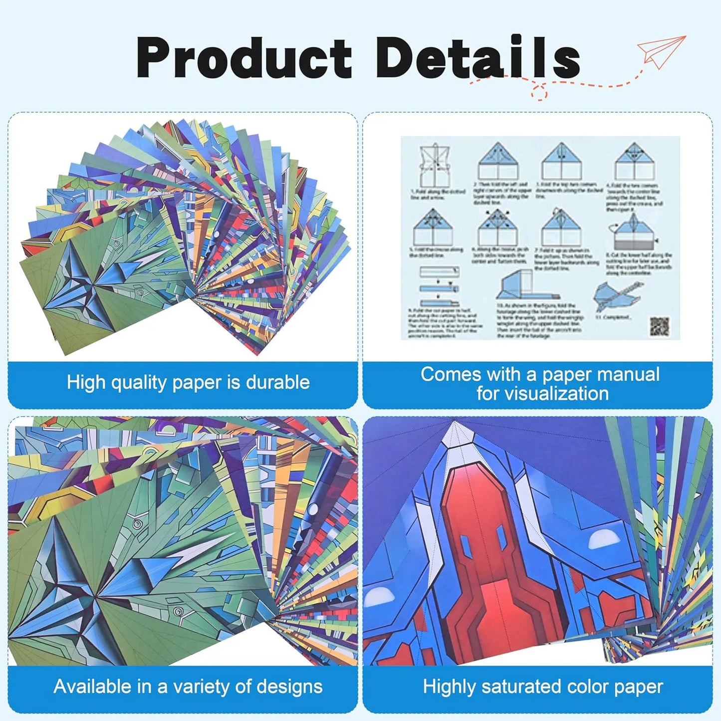 12 Styles Paper Airplane Kit Colorful Origami Paper Handmade Craft Plane Gift For Students Boys Girls