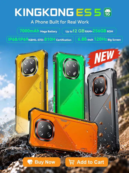 Cubot KingKong ES 5 Rugged Smartphone Android 16 Up to  12GB RAM(6+6GB) 128GB ROM / 24GB RAM(12+12GB) 256GB ROM 6.88-Inch 120Hz Screen 7000mAh Battery NFC Face Recognition Fingerprint Recognition IP69K 64MP+16MP SCT620