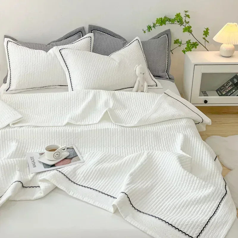 French Skin-friendly Spring Summer Blanket Set Elegance Princess Bubble Yarn Quilted Duvet Lightweight Air Conditioning Quilt