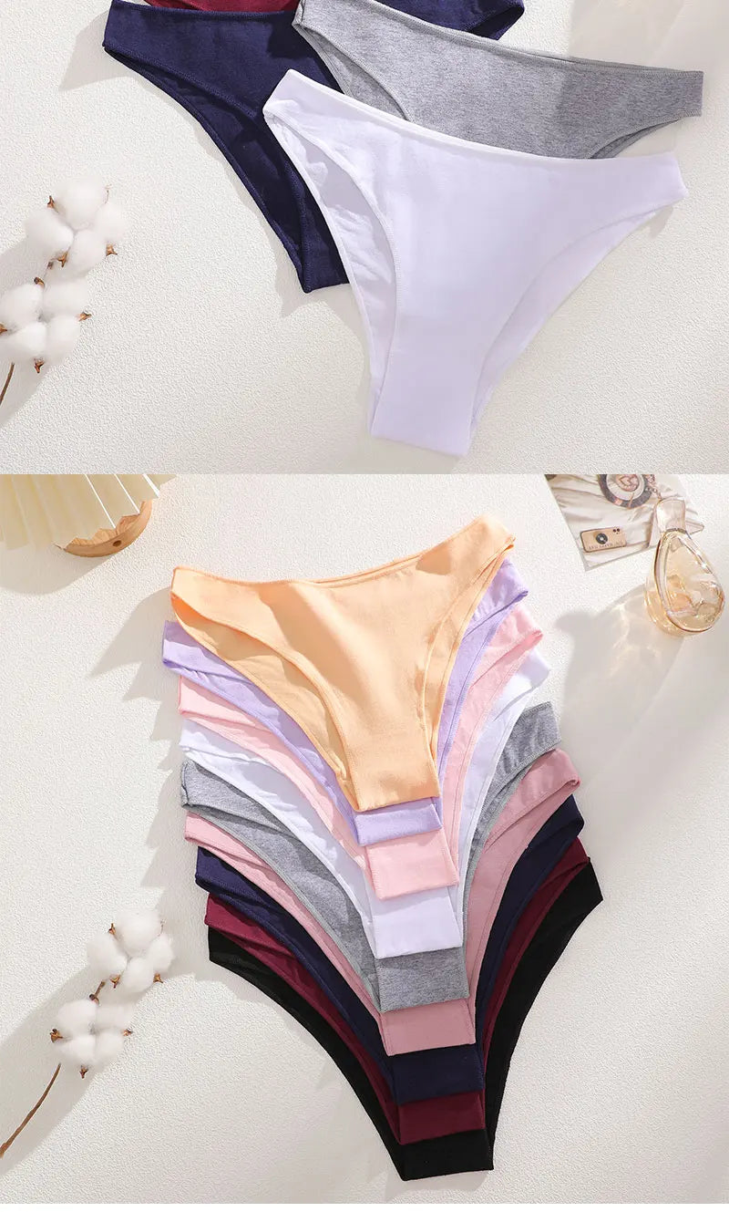 5PCS/Set Cotton Women's Panties Female Underwear Sexy Briefs Lingerie Smooth Comfortable Underpants Solid Color Pantys M-XXL