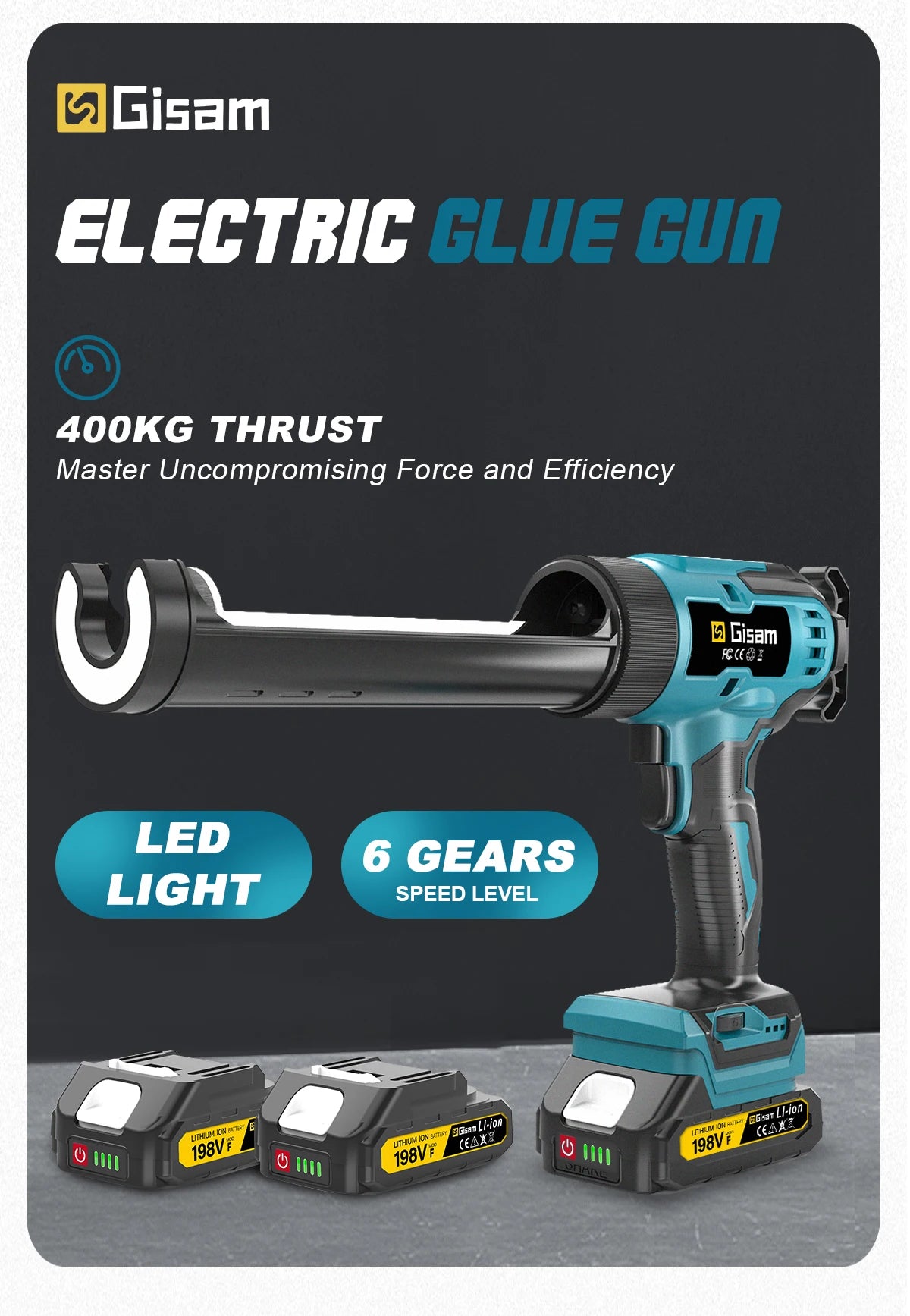 Gisam Electric Caulking Gun Glue 400KG 6Gear Cordless Glass Glue Gun Adhesive Glue Sealant Power Tool For Makita 18V Battery Pin