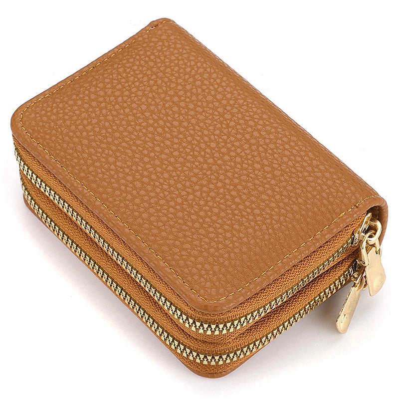 Women's Double Zipper Wallet Fashion Short Credit Card Holder with Large Capacity Coin Purse