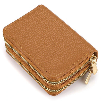 Women's Double Zipper Wallet Fashion Short Credit Card Holder with Large Capacity Coin Purse