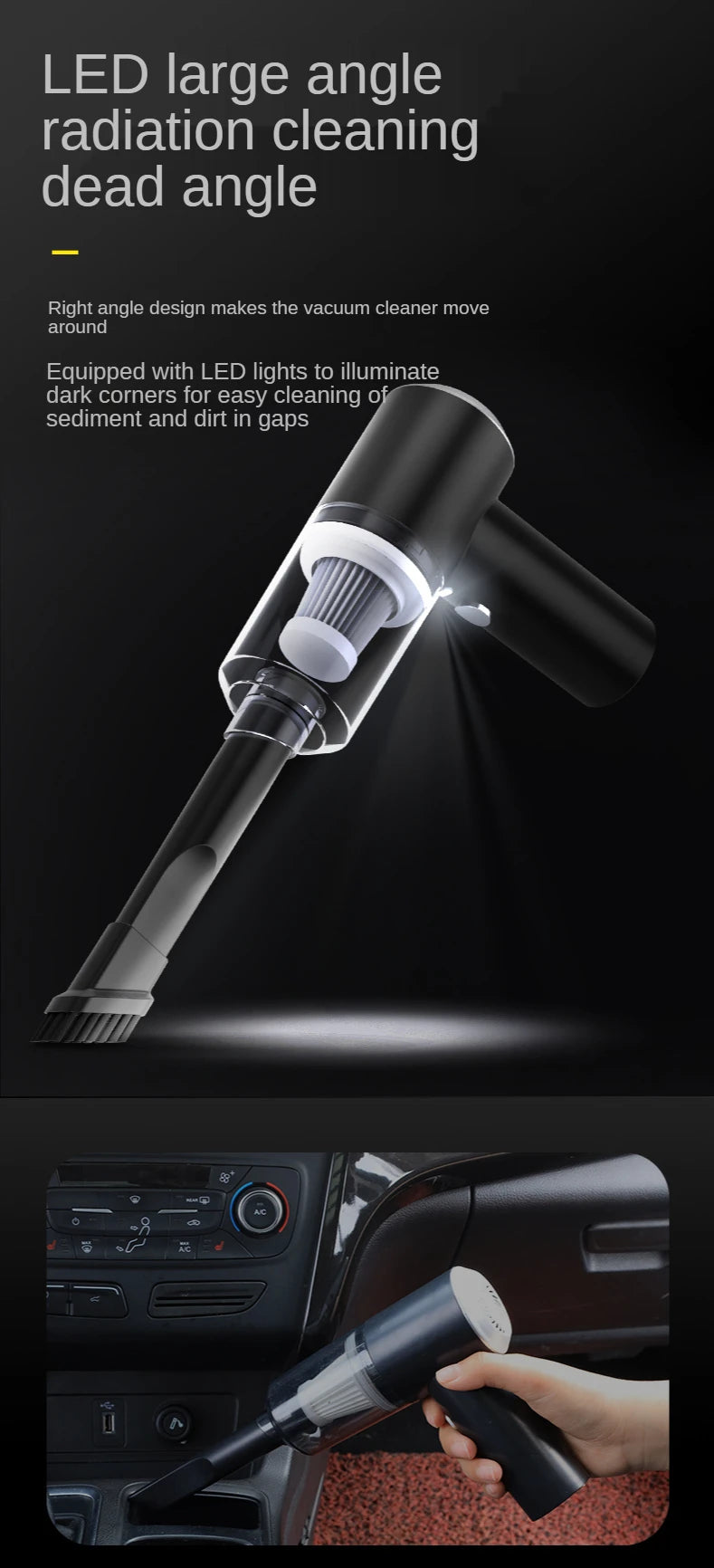 Wireless Car Vacuum Cleaner Portable Vacuum Cleaner Dual Use for Home and Car 120W High Power Powerful Vacuum Cleaner Bring LED