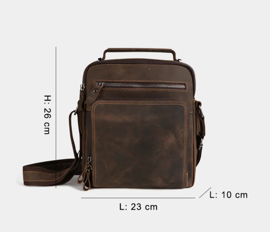 Men's Vintage Wild Horse Leather Single-Shoulder Bag Casual Large-Capacity Crossbody Backpack High-End Genuine Leather