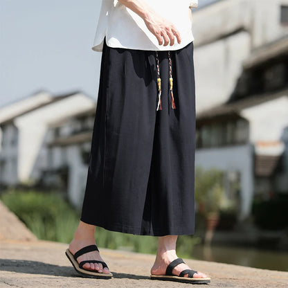 Men Loose Fit Shorts Summer Breathable Casual Pants Wide Leg Linen Cotton Plus Size5XL Comfortable Outdoor Harajuku Trousers Men
