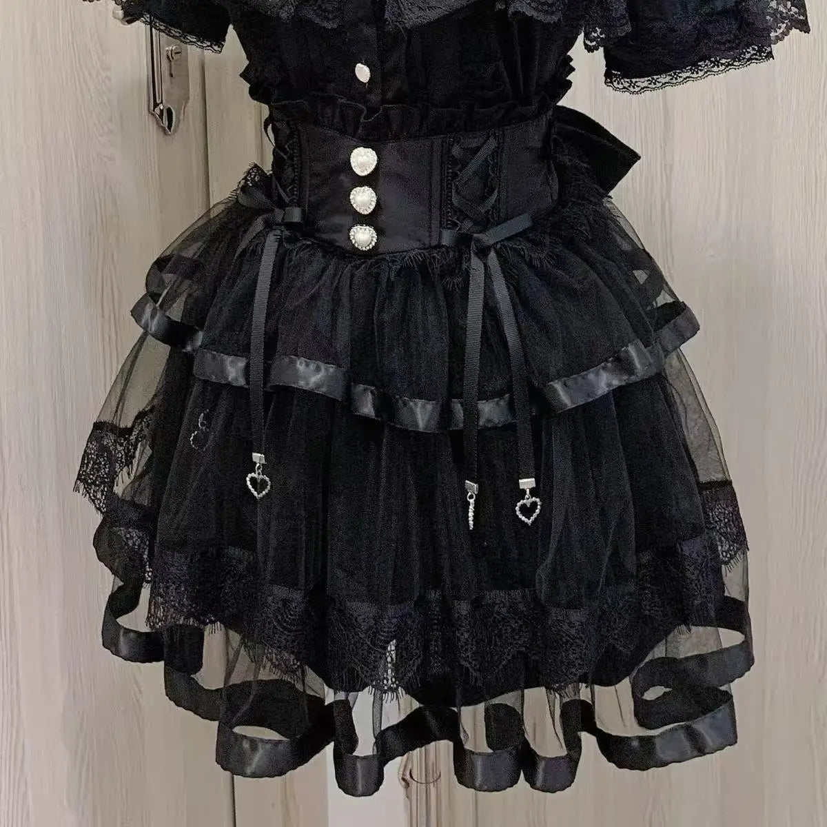 Japanese Sweet Lolita Style Mini Skirt Women Retro Elegant Lace Bandage Party Cake Skirts Female Gothic Y2k Metal Buckle Skirts