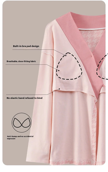 Postpartum Clothing with Chest Cushion Autumn Postpartum Women Pajamas Maternity Ladies Breastfeeding Clothes Pregnancy Homewear