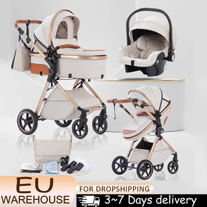 Luxury Baby Stroller 3 in1 Portable Baby Carriage Folding Prams High Landscape Car for Newborn Baby Adjustable Handle travel